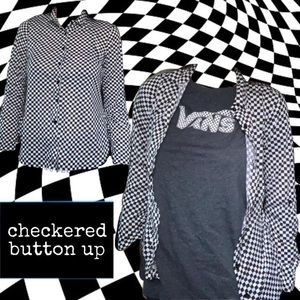 black and white checkered button up